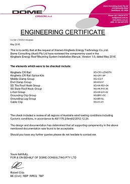 Certificat AS/NZ pour le toit
