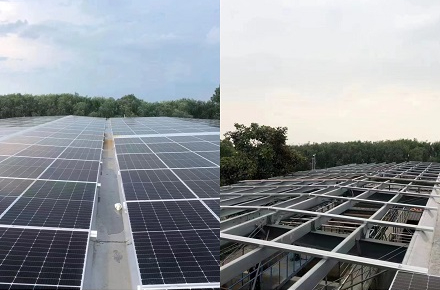 Structure en acier sans tuile Construction BIPV terminée
